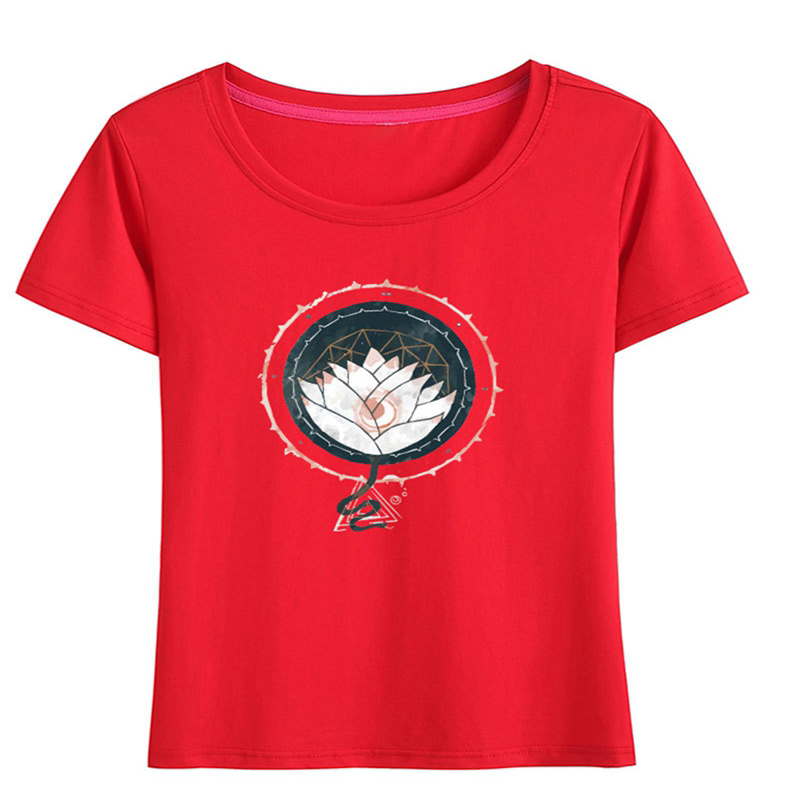 Frauen Baumwollfrühling Lotus Graphic Print T-Shirt