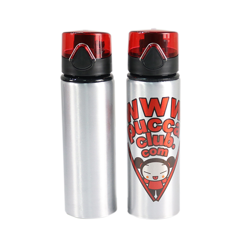 Silver Aluminum Sports Bottle with Bounce Lid