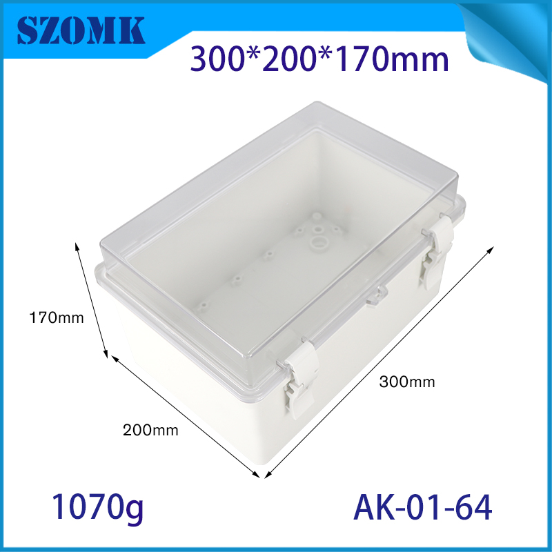 IP66 Cubierta de plástico impermeable transparente Cajas con bisagras AK-01-64 300*200*170 mm