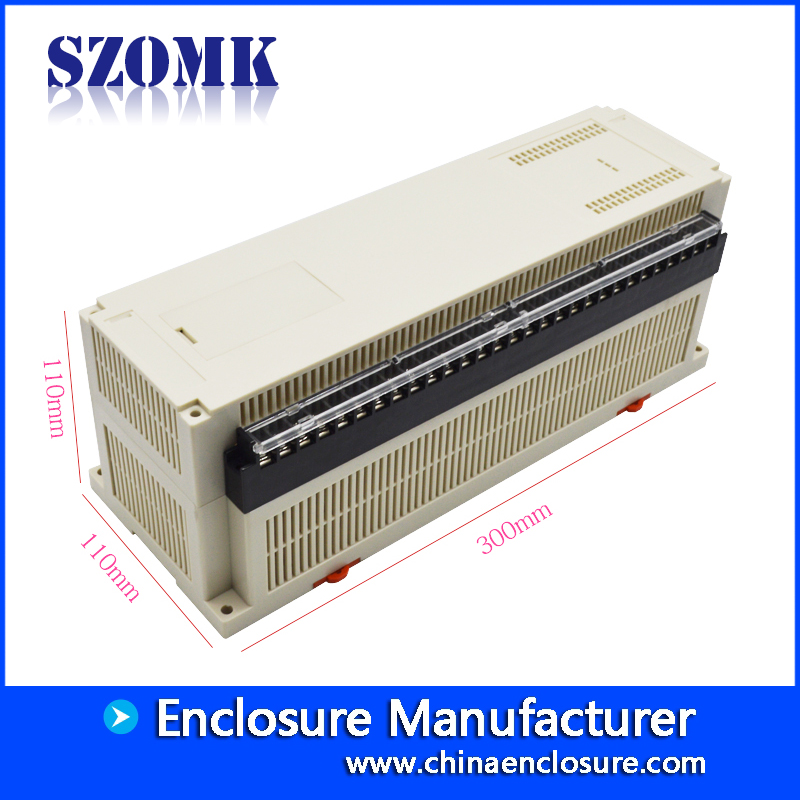 SZOMK Gabinete de trilho DIN Gabinete de plástico ABS com blocos de terminais para caixa de controle do PLC AK-P-23a 300 * 110 * 110mm