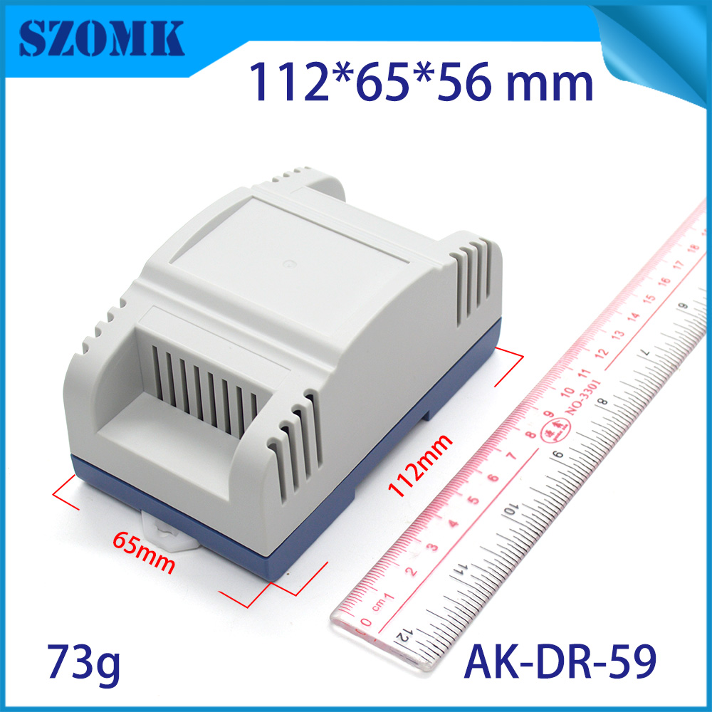 SZOMK standard small and high quality din rail plastic enclosure and button for electrics pcb and terminal blocks AK-DR-59