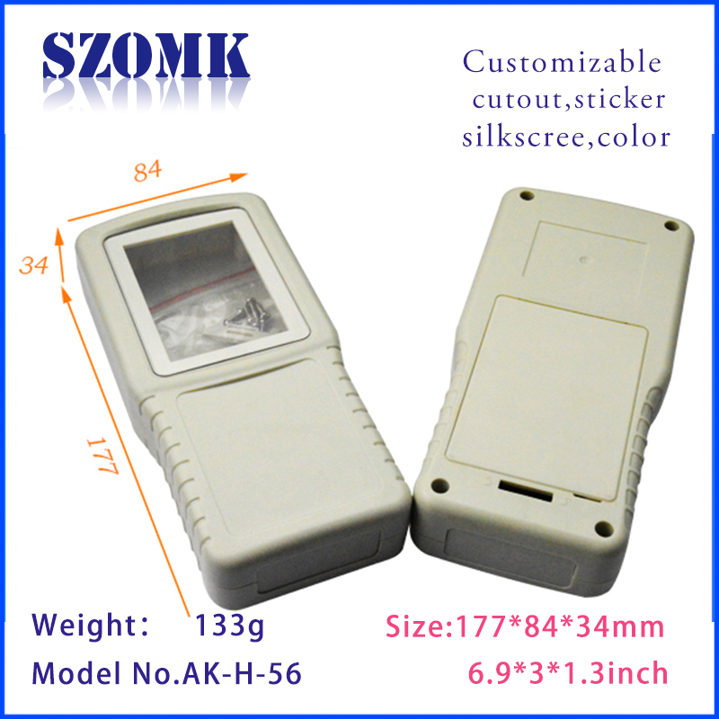 Szomk ABS البلاستيك الضميمة المحمولة مع شاشة عرض LCD AK-H-56 177 * 84 * 34mm