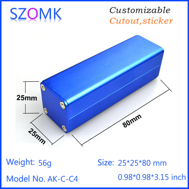 Cajas de control de aluminio de fuente de alimentación portátil azul para pcb AK-C-C4 25 * 25 * 80mm