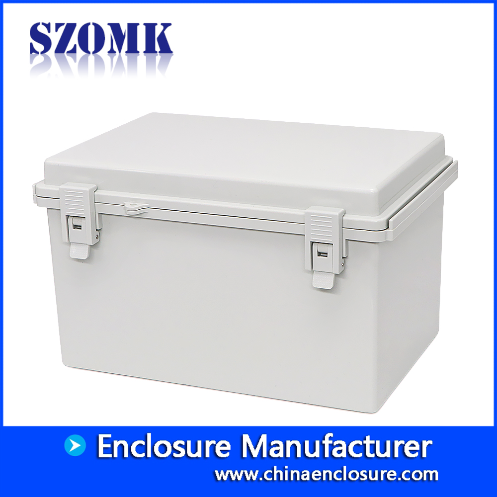 Caixa de instrumento à prova d 'água com dobradiça para gabinete eletrônico de placa de circuito impresso 310 * 200 * 185mm szomk caixa de junção plástica szomk IP65 AK-01-46
