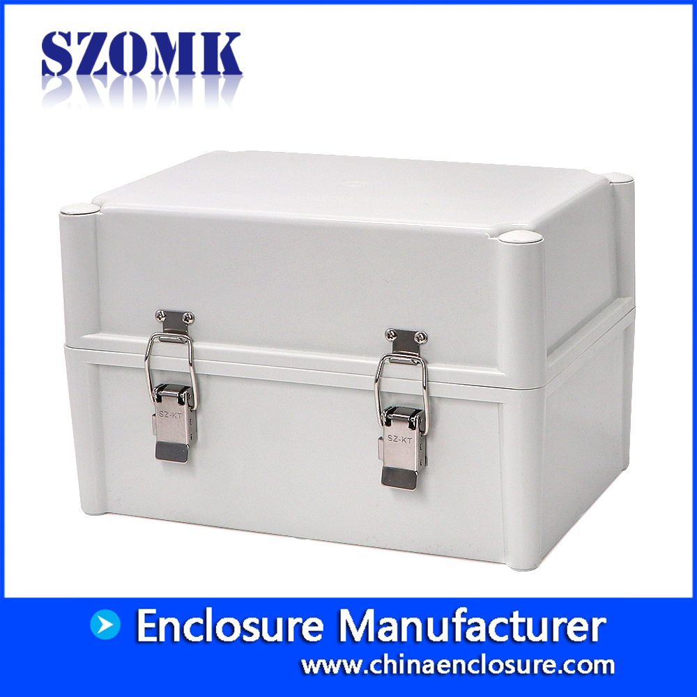 szomk塑料防水外壳，用于电子线路板室外IP65铰链密封防水设备盒280 * 190 * 180mm AK-02-27T-JK户外电气塑料接线盒
