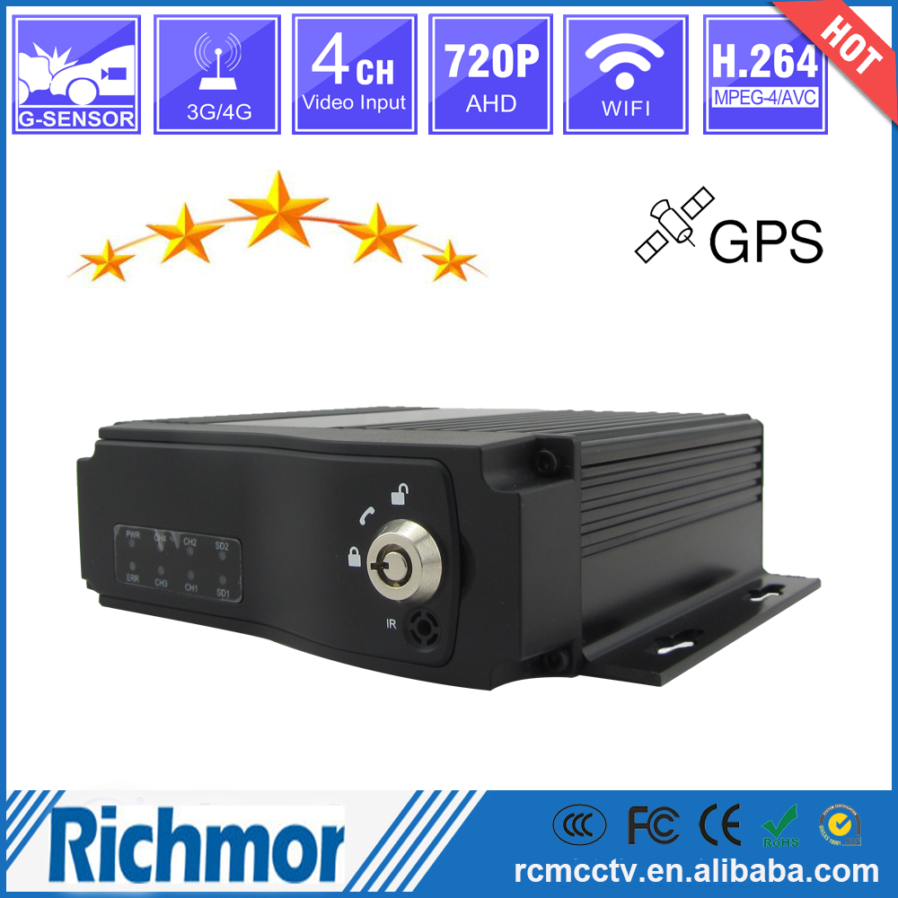 WIFI G-sensor 3G GPS mobile dvr with two sd card slot up to 256gb 4ch AHD