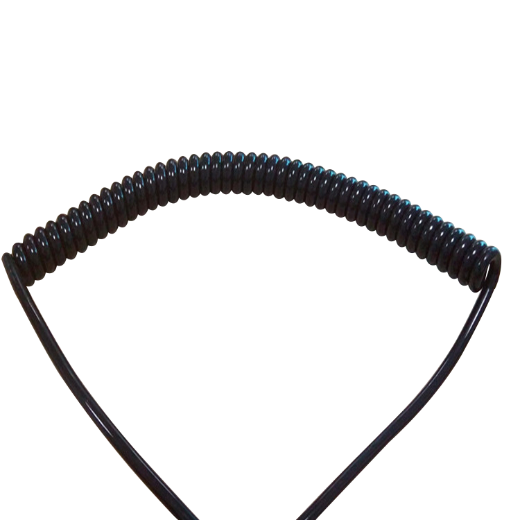 Spiralkabel mit 2 Kern, schwarz glänzend, glänzend, pur, einziehbar