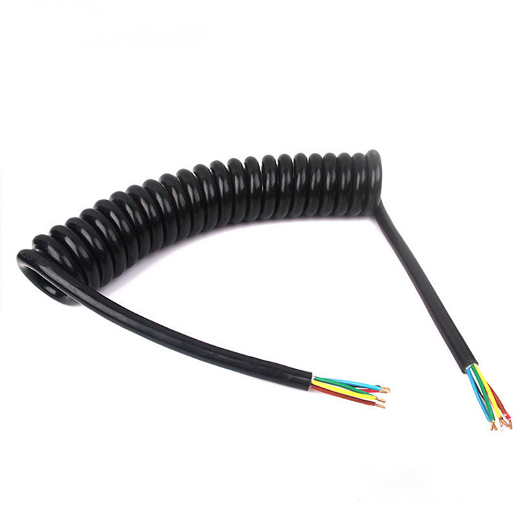 22 AWG 6 core 7 core 8 core stranded bare copper wire bright pu jacket coiled power cable
