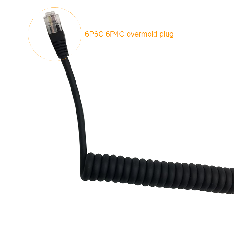 4 core 6 core RJ11 RJ12 6P4C 6P6C overmold type telephone coiled cable