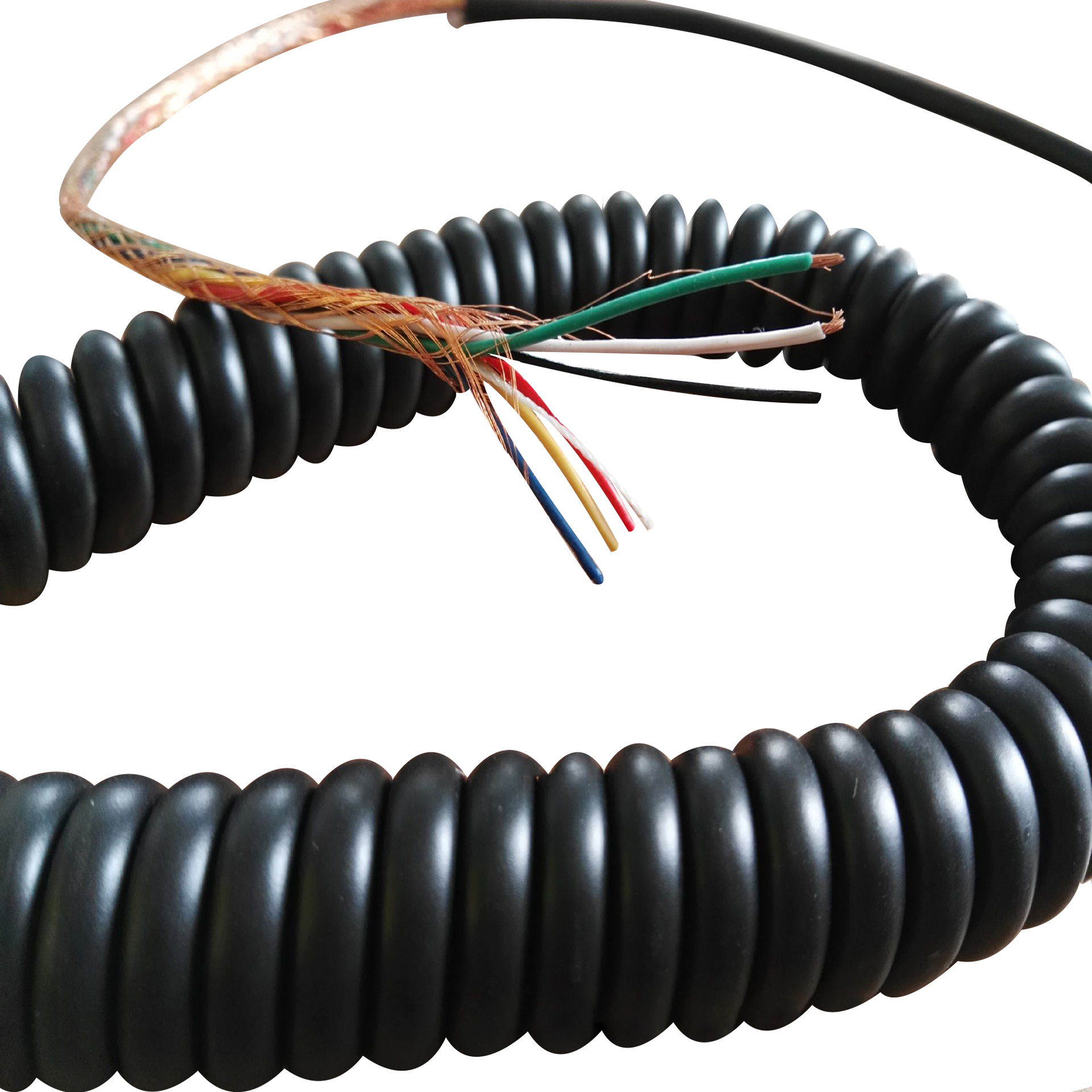 6 núcleo de cobre trenzado escudo negro mate PU chaqueta espiral cable fabricación de fábrica