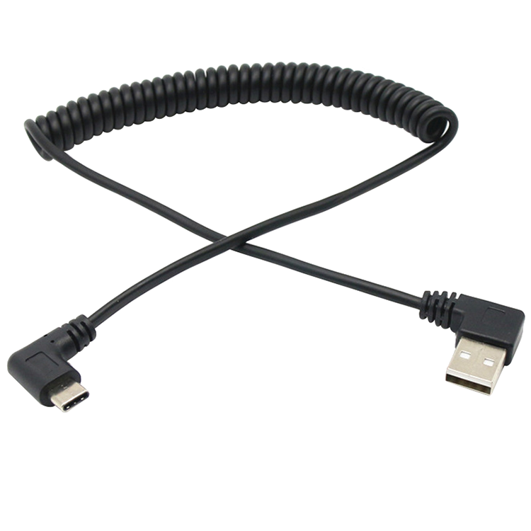 Black 4 core tpu sheath left right angle usb to 90 degree usb type c coiled cable