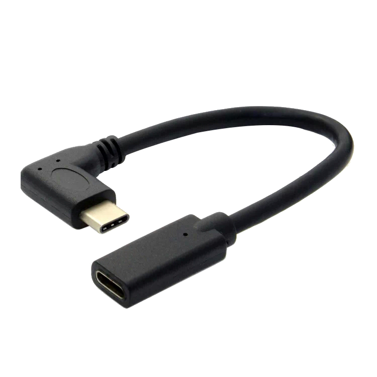 Black color usb 3.1 type c Right angle male to female usb c extension cable