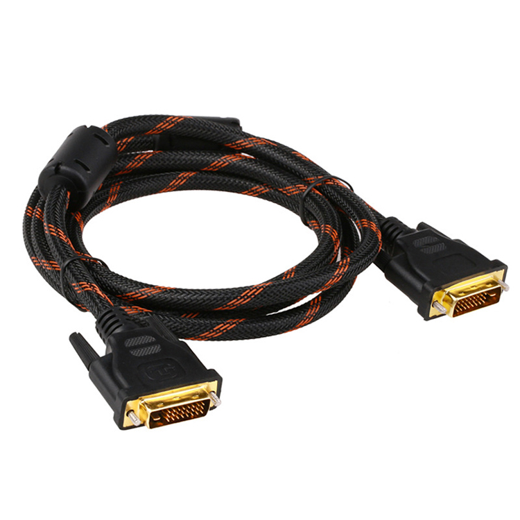 Black gold plated Nylon braided 1.5m 24+1 28AWG DVI to DVI cable monitor cable
