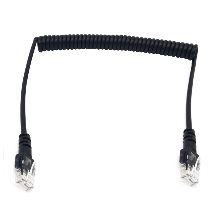 Black pvc pur 8 core cat5 rj45 unshield coiled ethernet cable