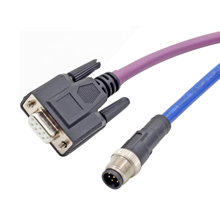 Customized DB9 cable A coding female M12 connector to d-sub 9 pin PVC PUR cable