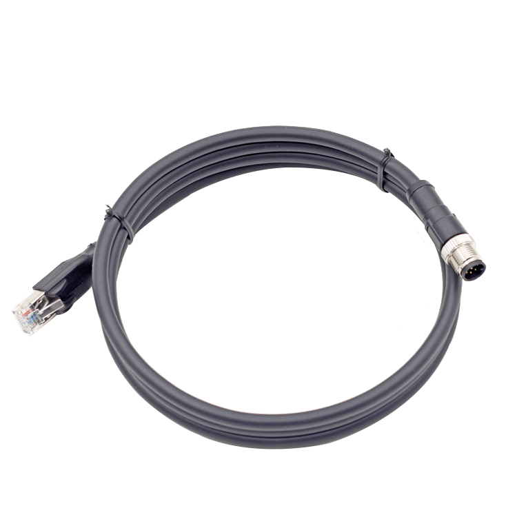 Ethernet patch cable M12 8 Pin male connector to RJ45 Industrial Ethernet cable