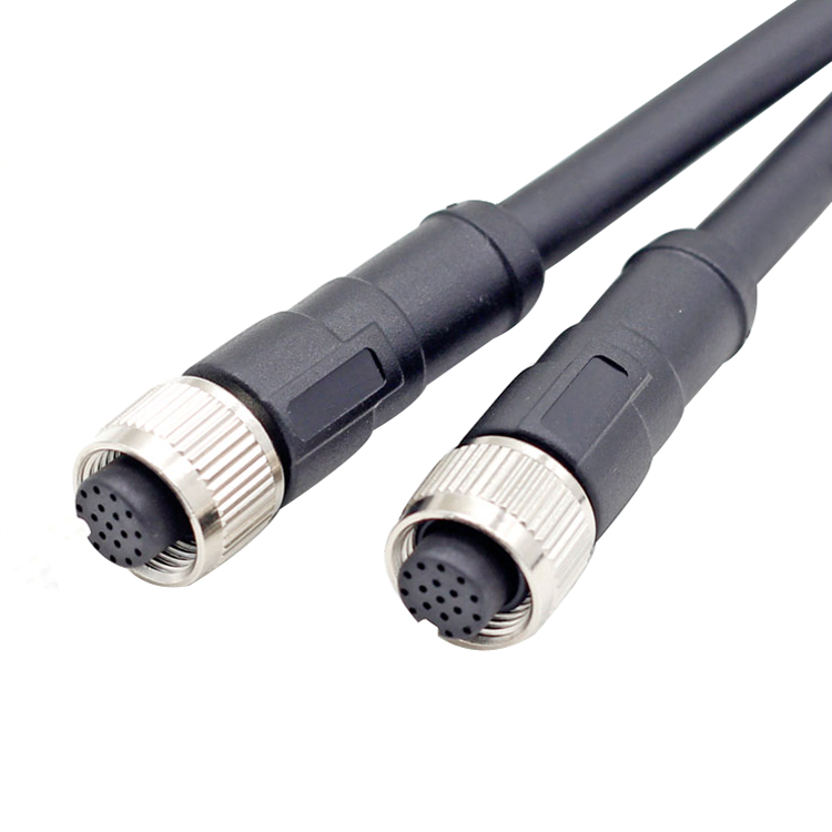 M12 17 Pin A-Coding Female Straight Connector Molded 26AWG 2 Meters PVC Cable