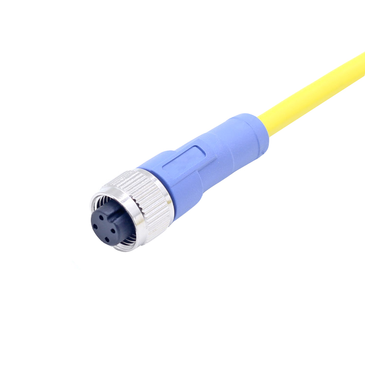 M12 4 pin A B D code connector yellow blue pvc cable 5 Meters length