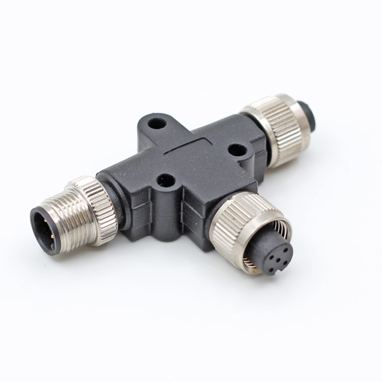 M12 A code 5pin male to two female 5 pole T type connector