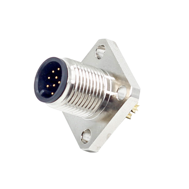 M12 Panel Receptacle Connector 8 Pin male A-Coding Flange Type Connector