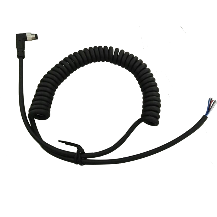 M8 6 broches mâle angle droit connecteur flexible pvc pu veste câble en spirale 2 mètres