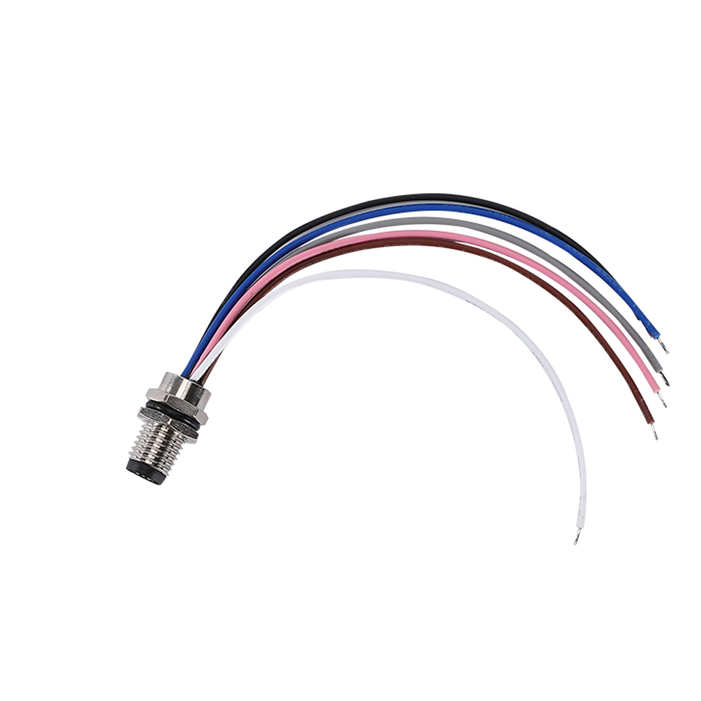 M8 8 pin male 20 cm panel mount flying lead connector