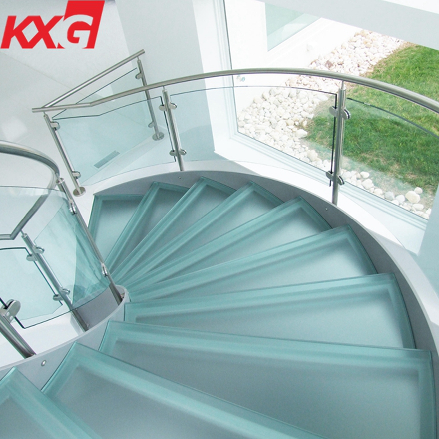 Trapezoidal safety stair railing glass -spiral stair railing curved glass factory supplier
