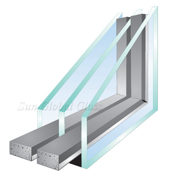 44MM Triple Insulating Units, Triple Glazing Glass (10mm Double Low E coating Tempered Glass+12A+10mm Ultra Clear Tempered Glass+12A+10mm Ultra Clear Tempered Glass)