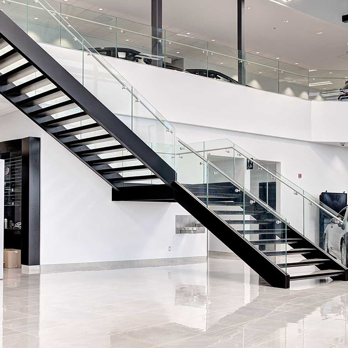 indoor modern glass stair railing, aluminium u channel and tempered glass staircase balustrade, laminated glass panel stair handrail system