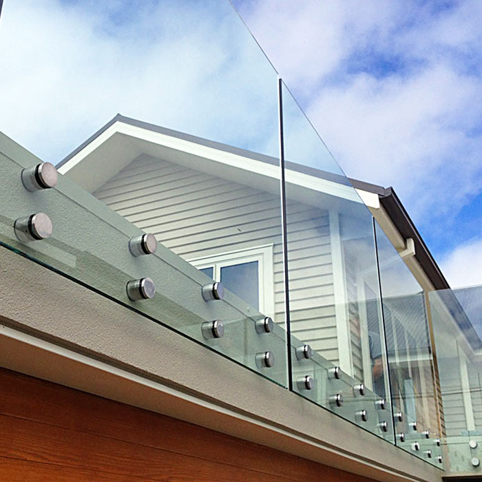 standoff tempered glass railing system, laminated glass standoff balustrade, glass and stainless steel standoff railing handrail