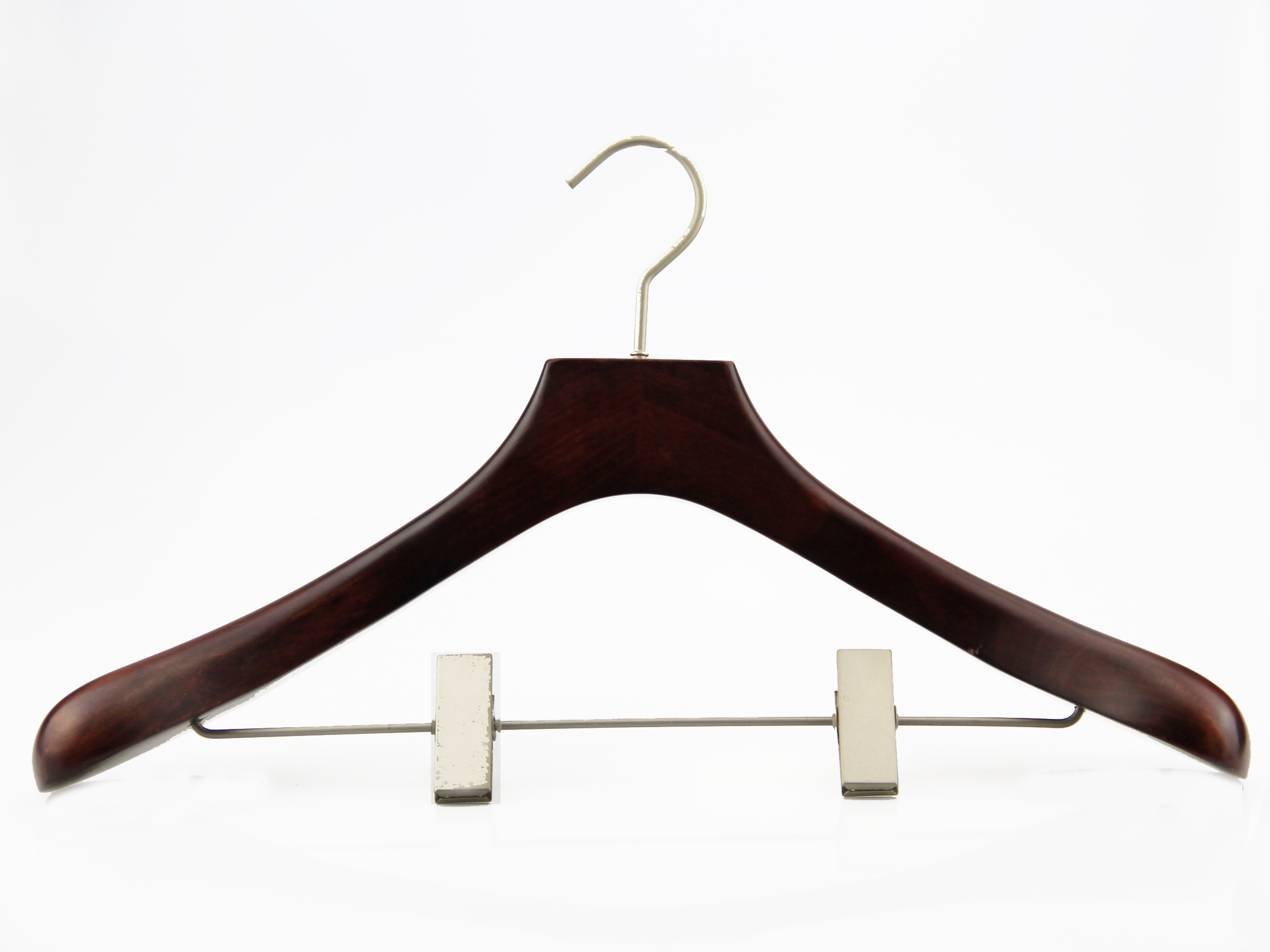 MSW-012 factory custom brand logo men suit wooden hanger with pant clips