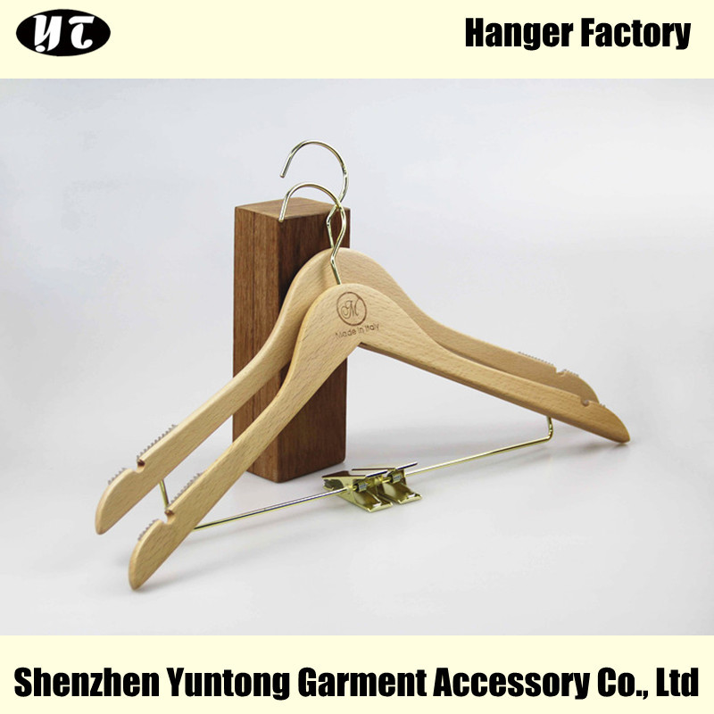 MSW-022 natural color flat wooden hanger with notches wood t shirt clothes hanger