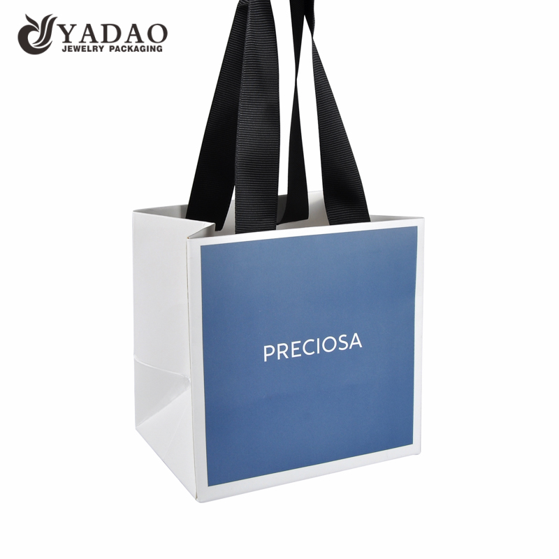 157gsm CMKY printing shopping bag art paper bag jewelry packaging bag with ribbon handle
