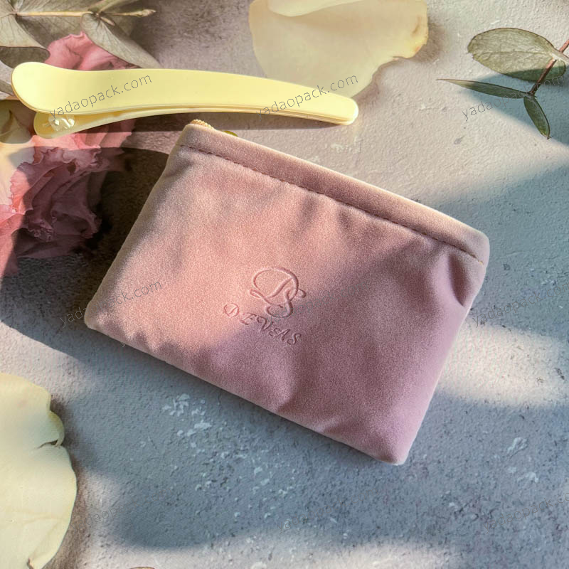 Embalagem de jóias personalizadas sob medida, novo zíper de zíper rosa cor pequena bolsa de veludo
