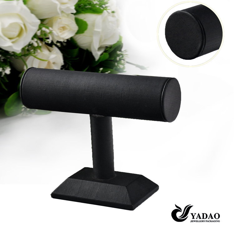 Cuero negro forma de T-bar exhibición de la joyería soporte de madera para la exhibición de la pulsera con precio de fábrica hecho en China
