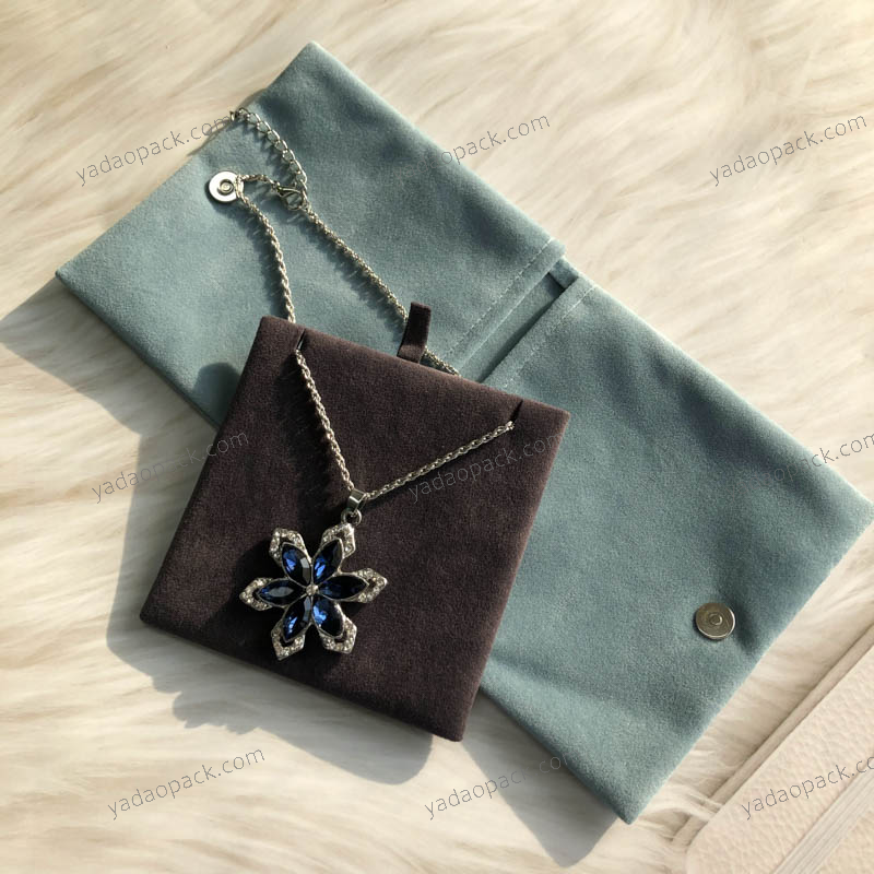 Blue magnet clasp velvet pouch bag two pocket pouch packaging bag jewelry packaging bag