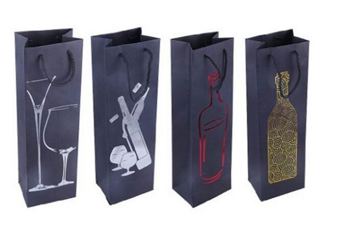 Broadway Noir Papier mat Eco Euro-cadeau Sac bouteille de vin sacs avec couleur imprimée pour bouteille de vin