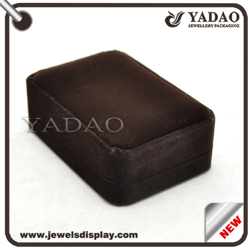 Terciopelo marrón fabricación cubierto caja de terciopelo joyería de China para el almacenamiento de la joyería