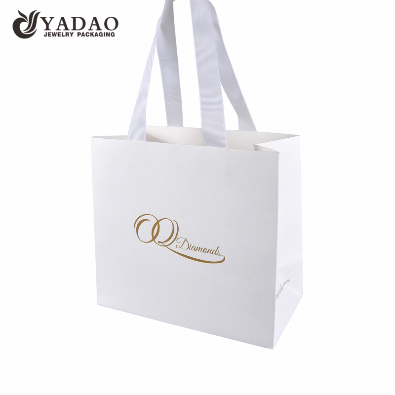 CMYK printing custom size/color/logo shopping/gift/jewelry packaging paper bag with ribbon handle