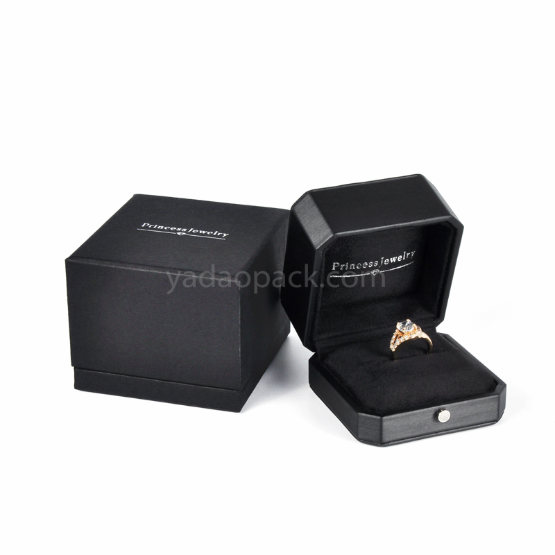 Cartier style plastic jewelry packaging box slot ring pack jewelry box wrapped by pu leather with outer paper box cover 