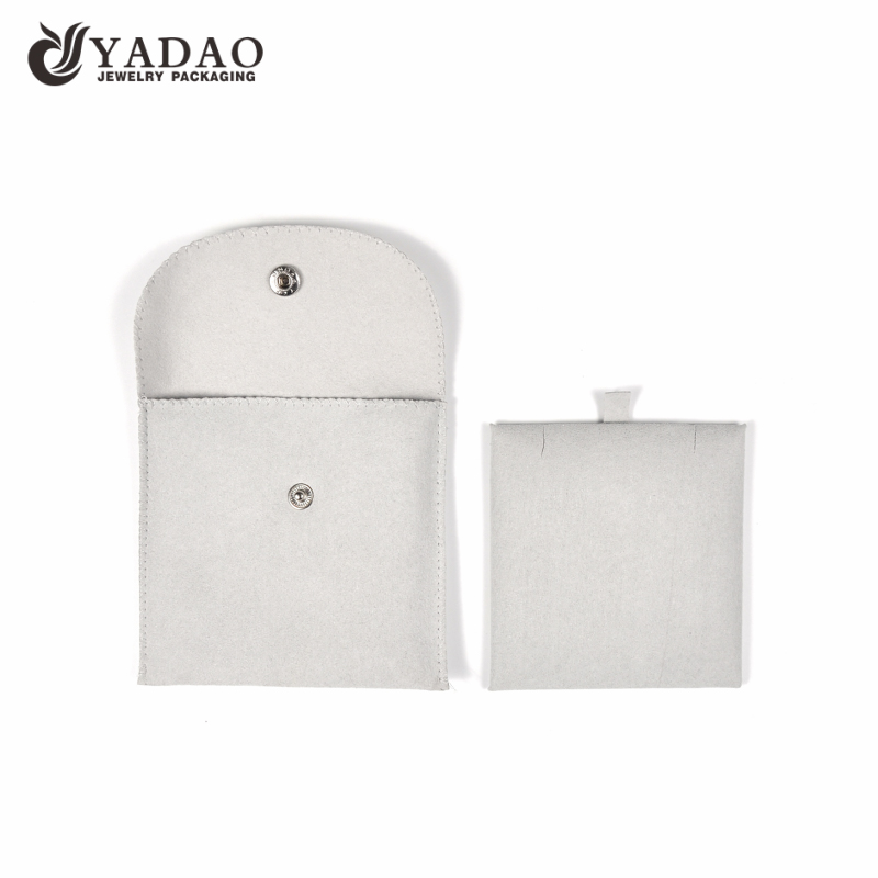 Chinese direct manufacturer customize snap closure microfiber pouch jewelry packaging pouch bag with pendant pad inside
