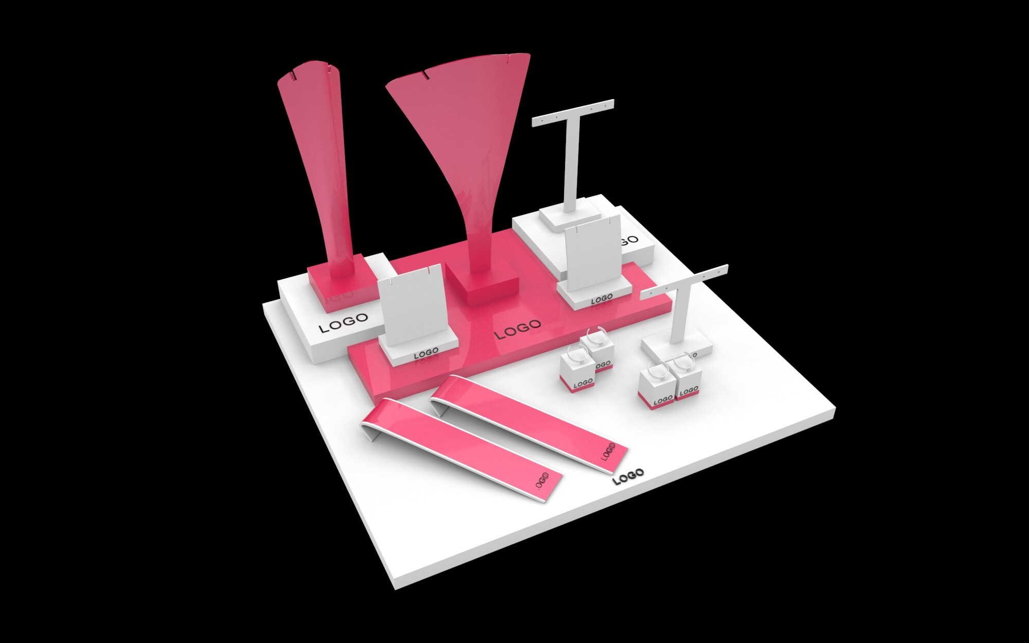 Chinesische Fabrik Luxus benutzerdefinierte Acryl rosafarbenen und weißen Schmuck Aussteller, Schmuck Display Requisiten, Schmuck Präsentation Set für Schmuck Ladentheke und Fenster zeigen Großhandel