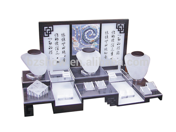 Estilo de caligrafia chinesa matagal impresso superfície de acrílico stand de jóias set de exibição atacado