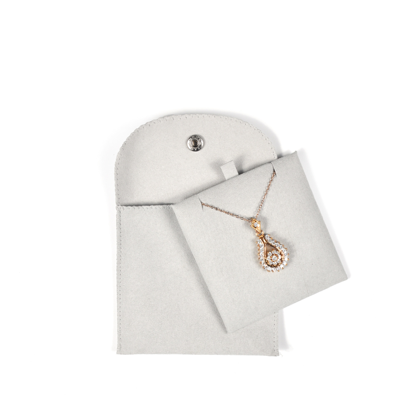 Sacchetto per gioielli in microfibra con borse per imballaggio stampato logo beige personalizzato con chiusura a bottone