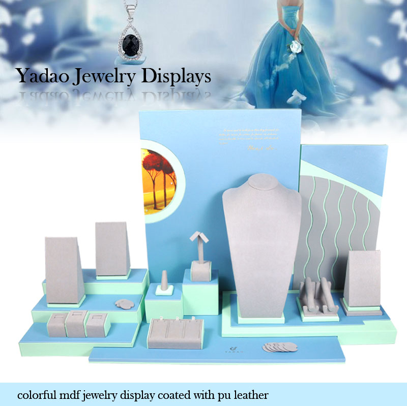 Custom Colorful MDF Jewelry Display Coated with PU Leather