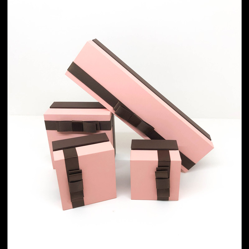 Пользовательские логотип роскошные розовые ожерелье браслет кольцевой коробку украшений упаковочная коробка с лентой лука