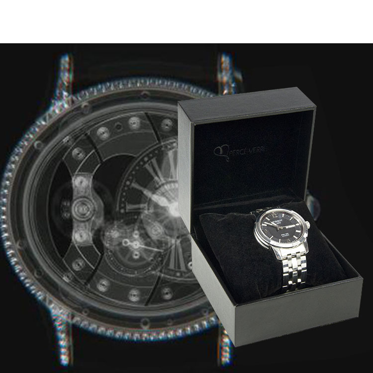 Boîte de montre de poignet d'emballage en cuir de bijoux noir luxueux fait sur commande
