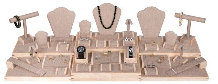 Custom Made New Design environmental friendly natural jewelry display set covered with linen for jewelry showroom and JCK
