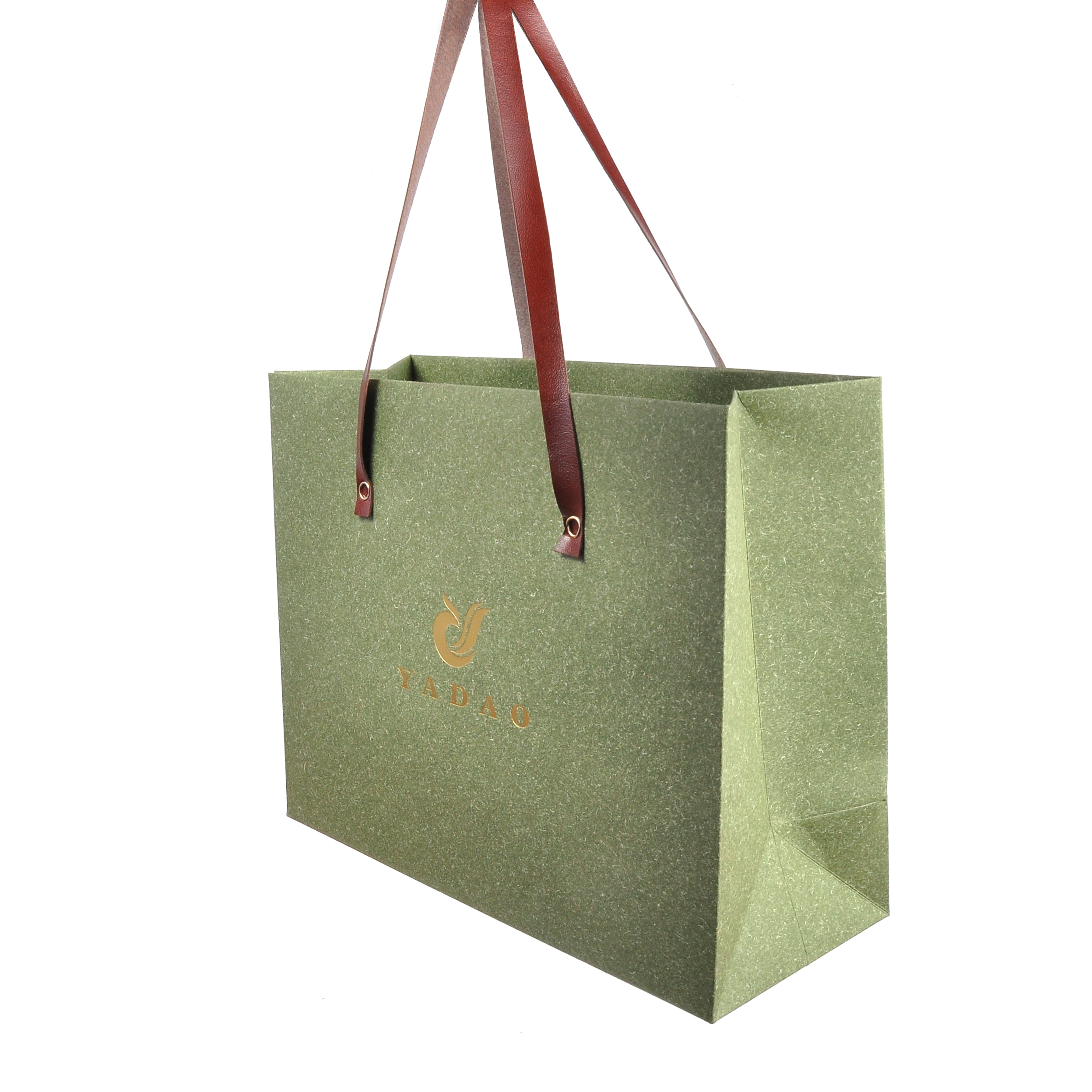 Sacchetto della spesa di carta naturale personalizzato per l'imballaggio di gioielli o regalo con manico in pelle