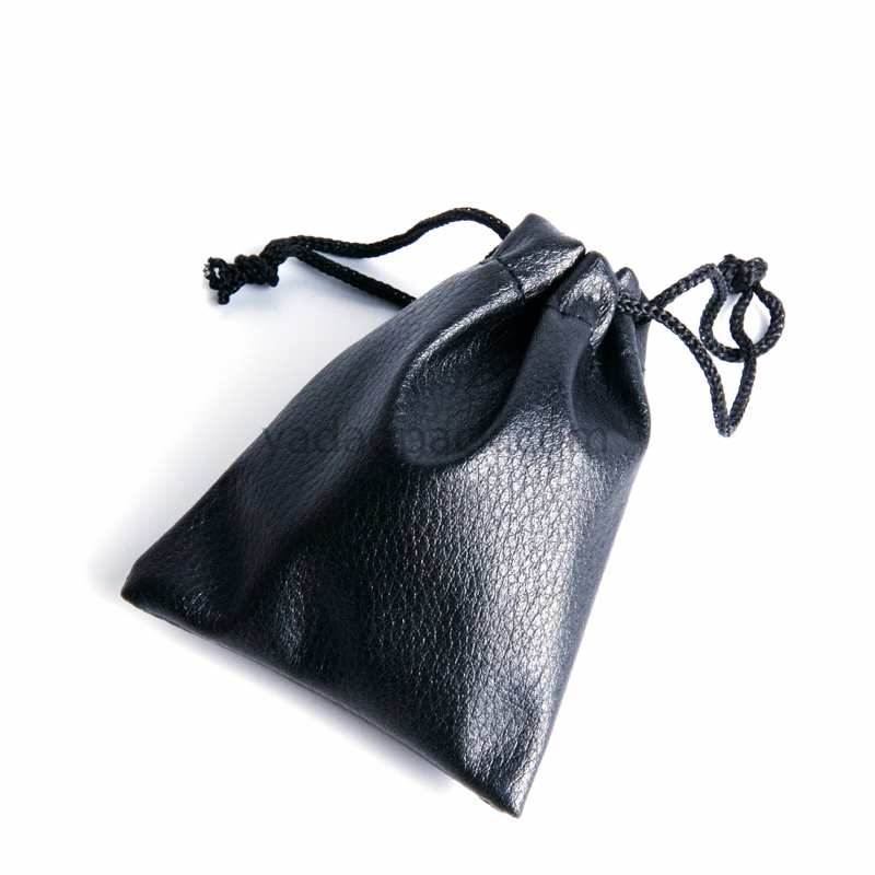 Custom drawstring black pu leather bag jewelry packaging pouch bag leather pouch